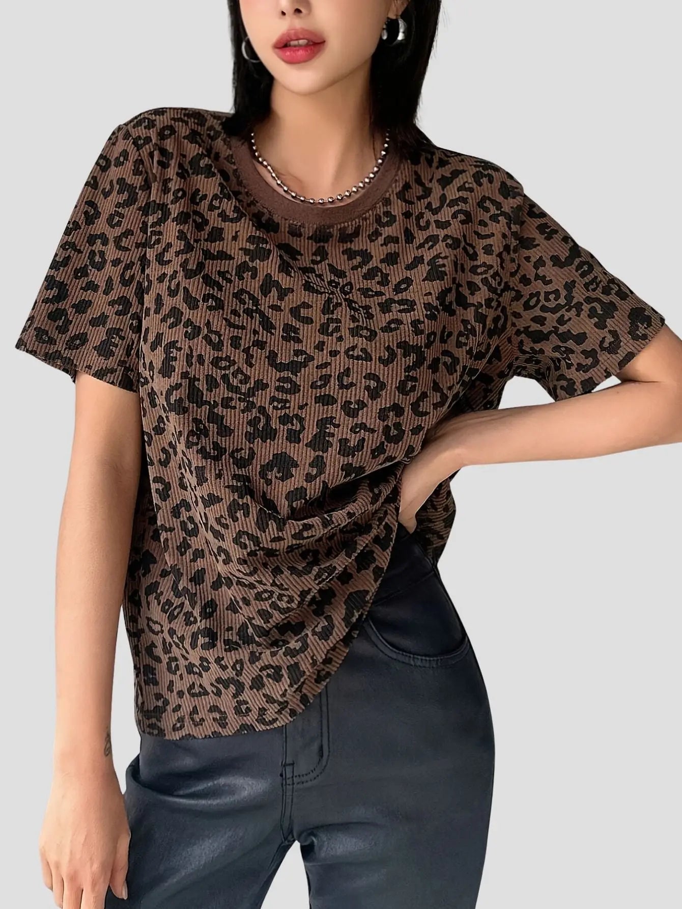 Women’s Leopard Print Short Sleeve T-Shirt Freya Fashion