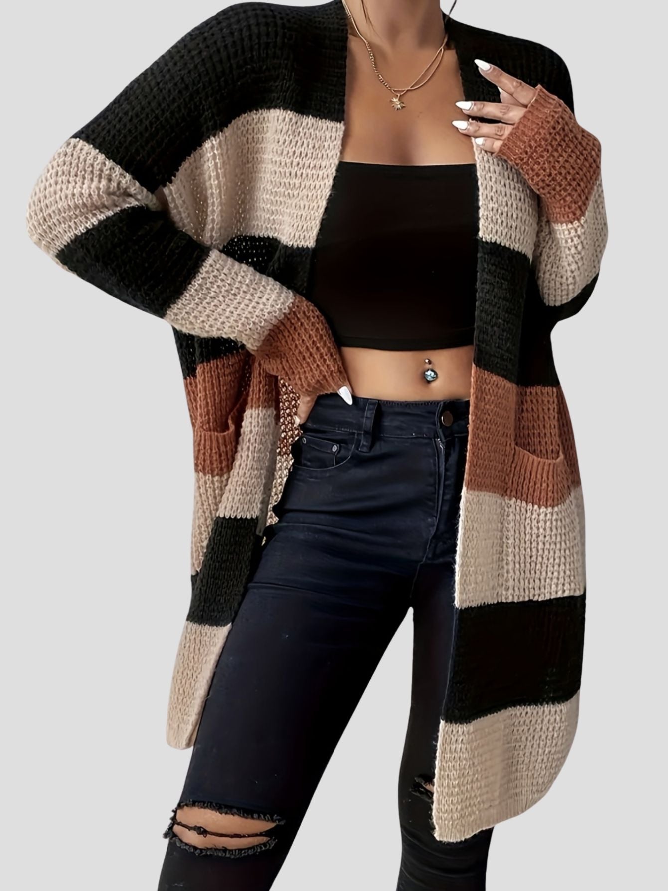 Women’s Color Block Pocket Cardigan Freya Fashion