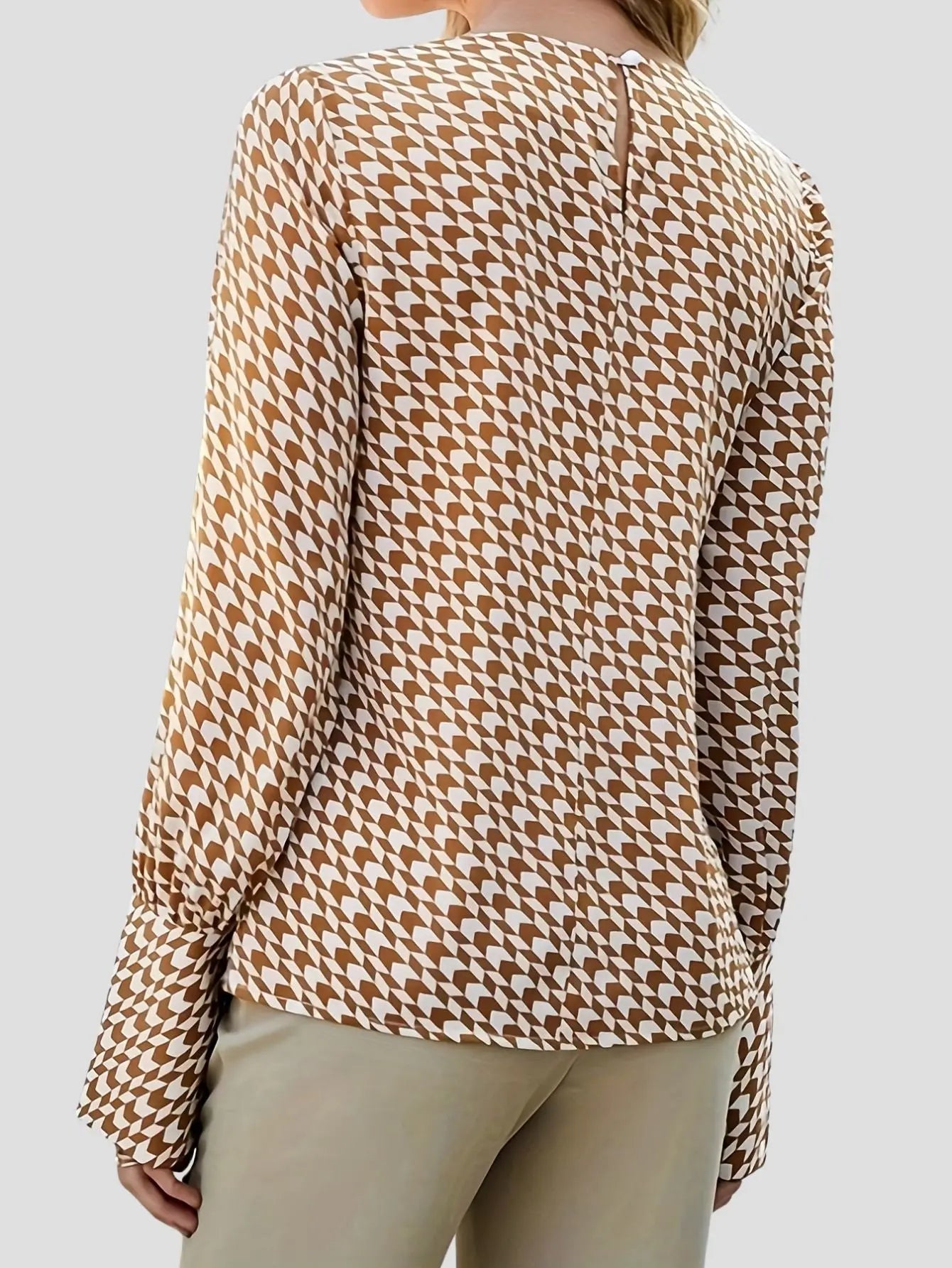 Women’s Houndstooth Print Puffed Sleeve Blouse Freya Fashion