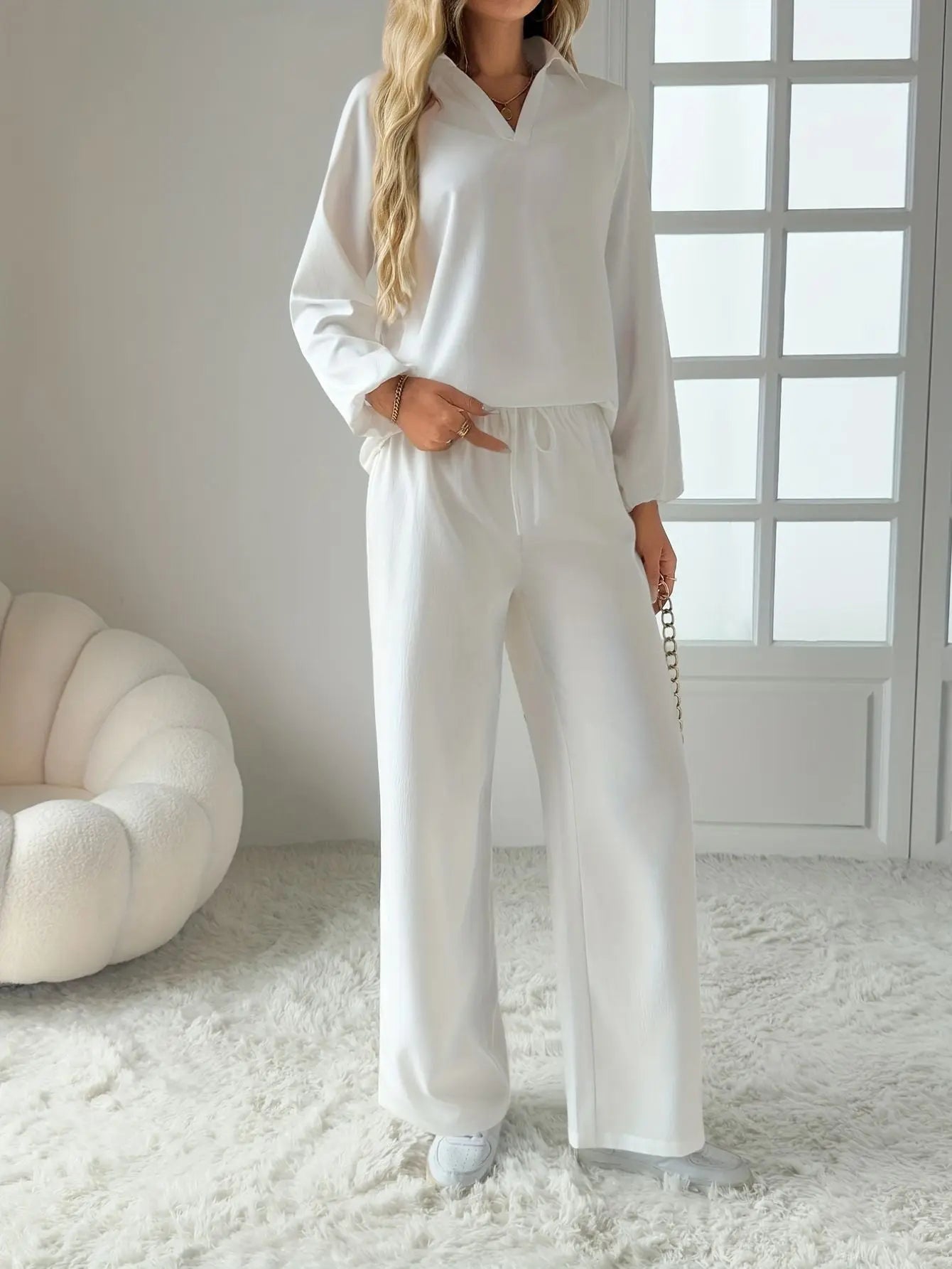 Women’s 2 Piece Set V-Neck Shirt & Pants Freya Fashion