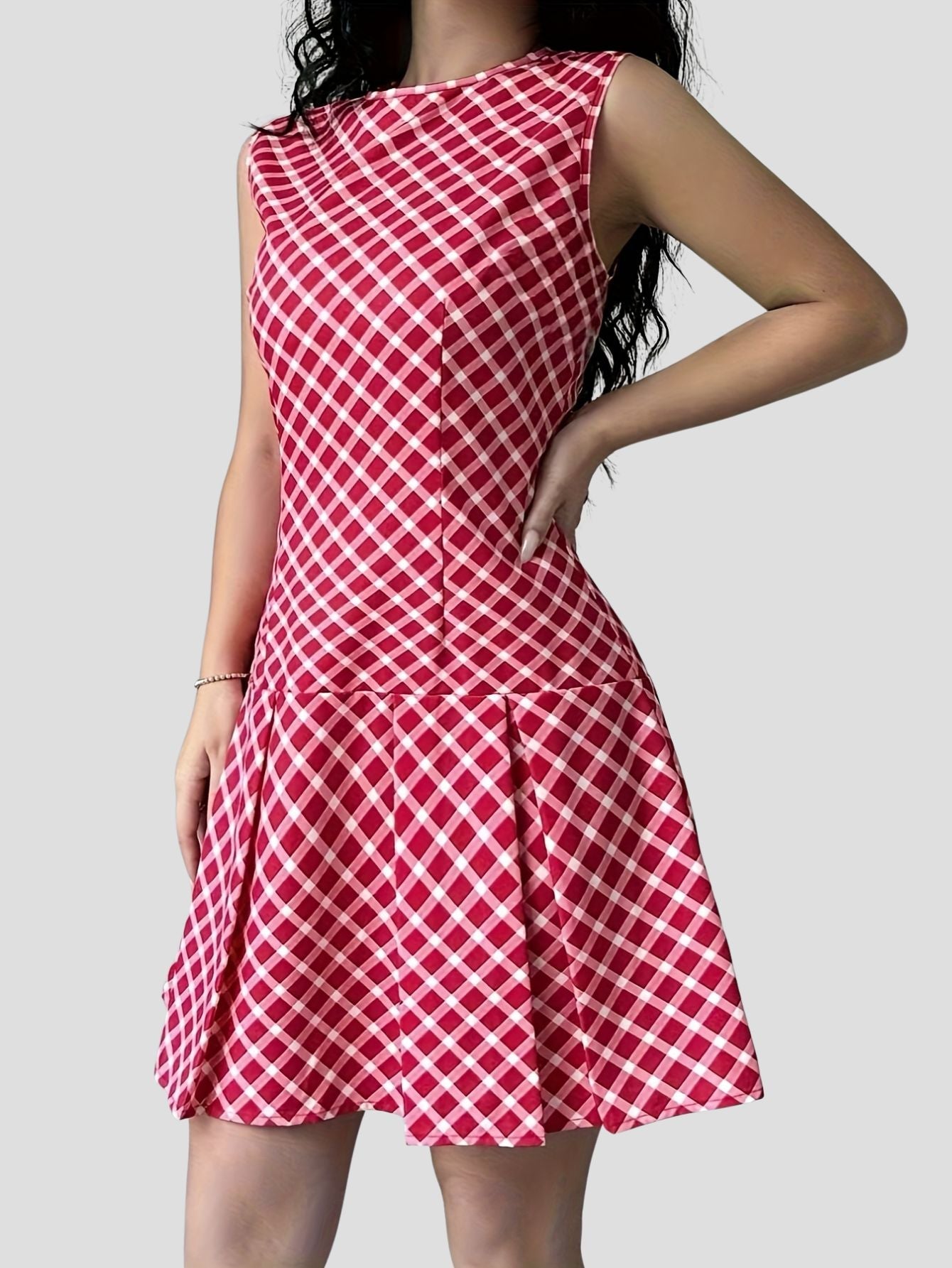 Women’s Sleeveless Gingham Mini Dress Freya Fashion