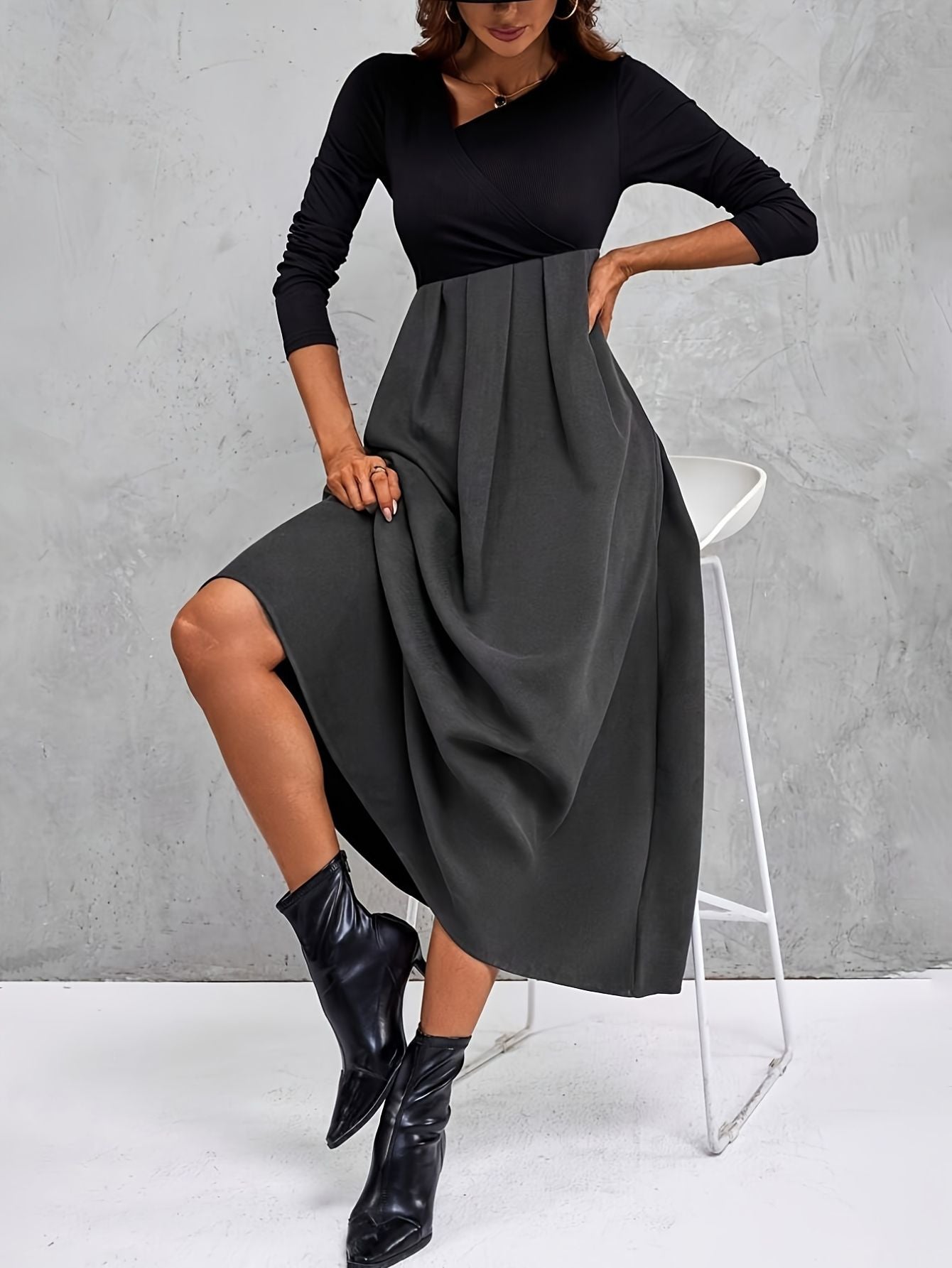 Women’s Asymmetrical Collar Pleated Dress Freya Fashion
