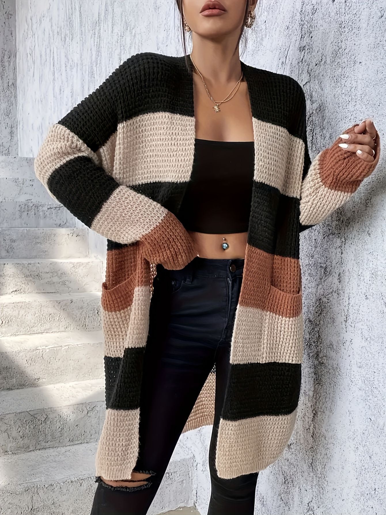 Women’s Color Block Pocket Cardigan Freya Fashion