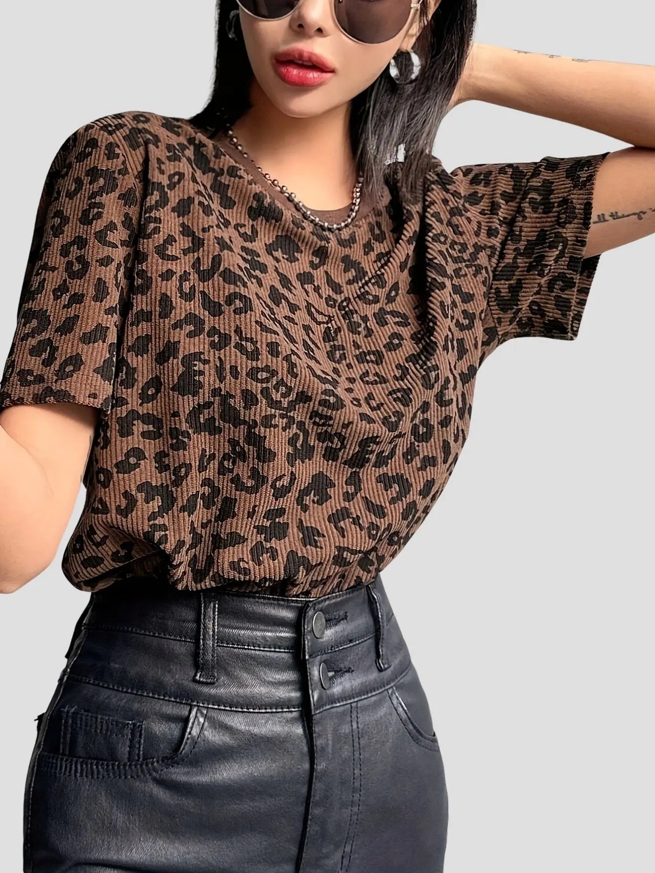 Women’s Leopard Print Short Sleeve T-Shirt Freya Fashion