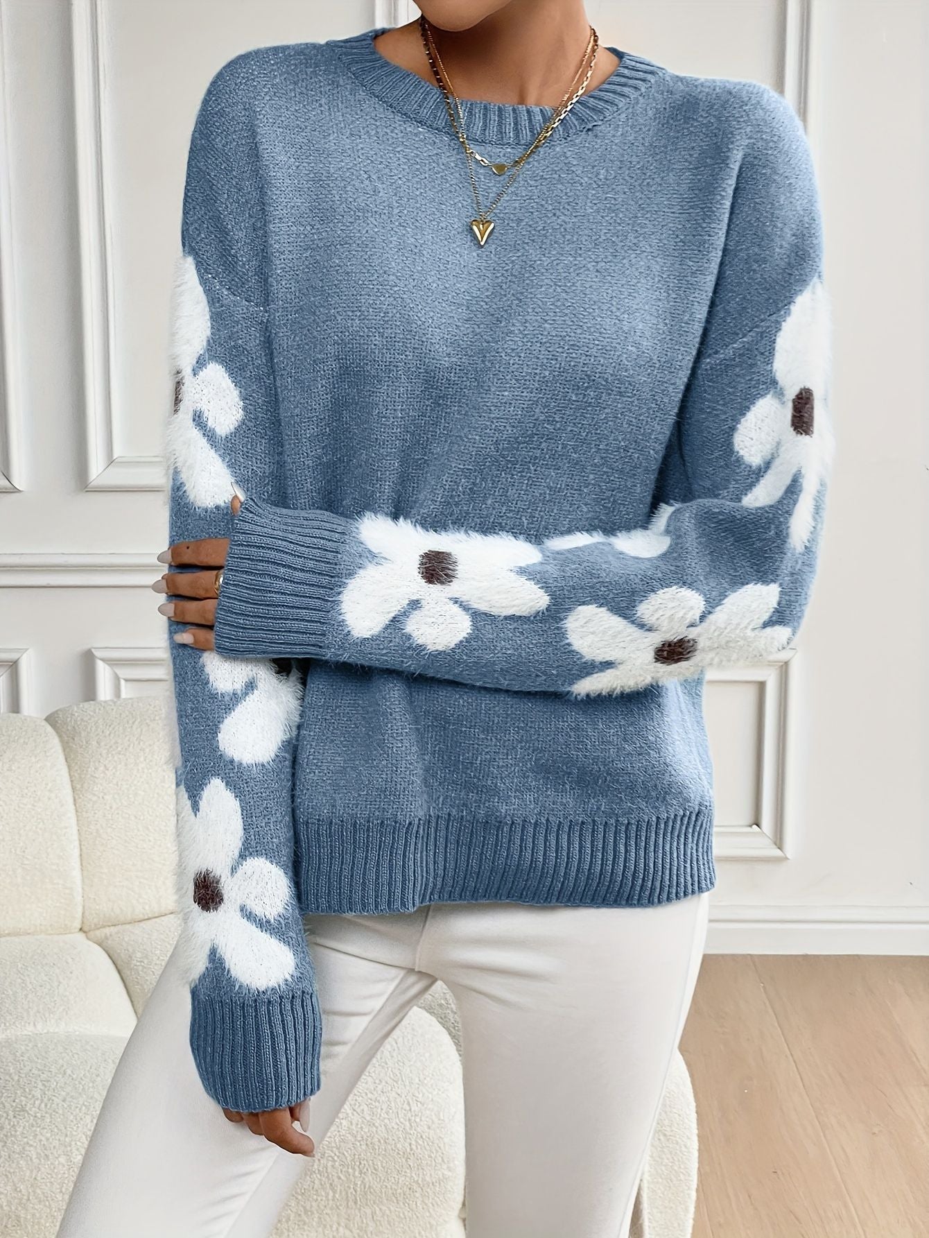 Women’s Floral Round Neck Sweater Freya Fashion