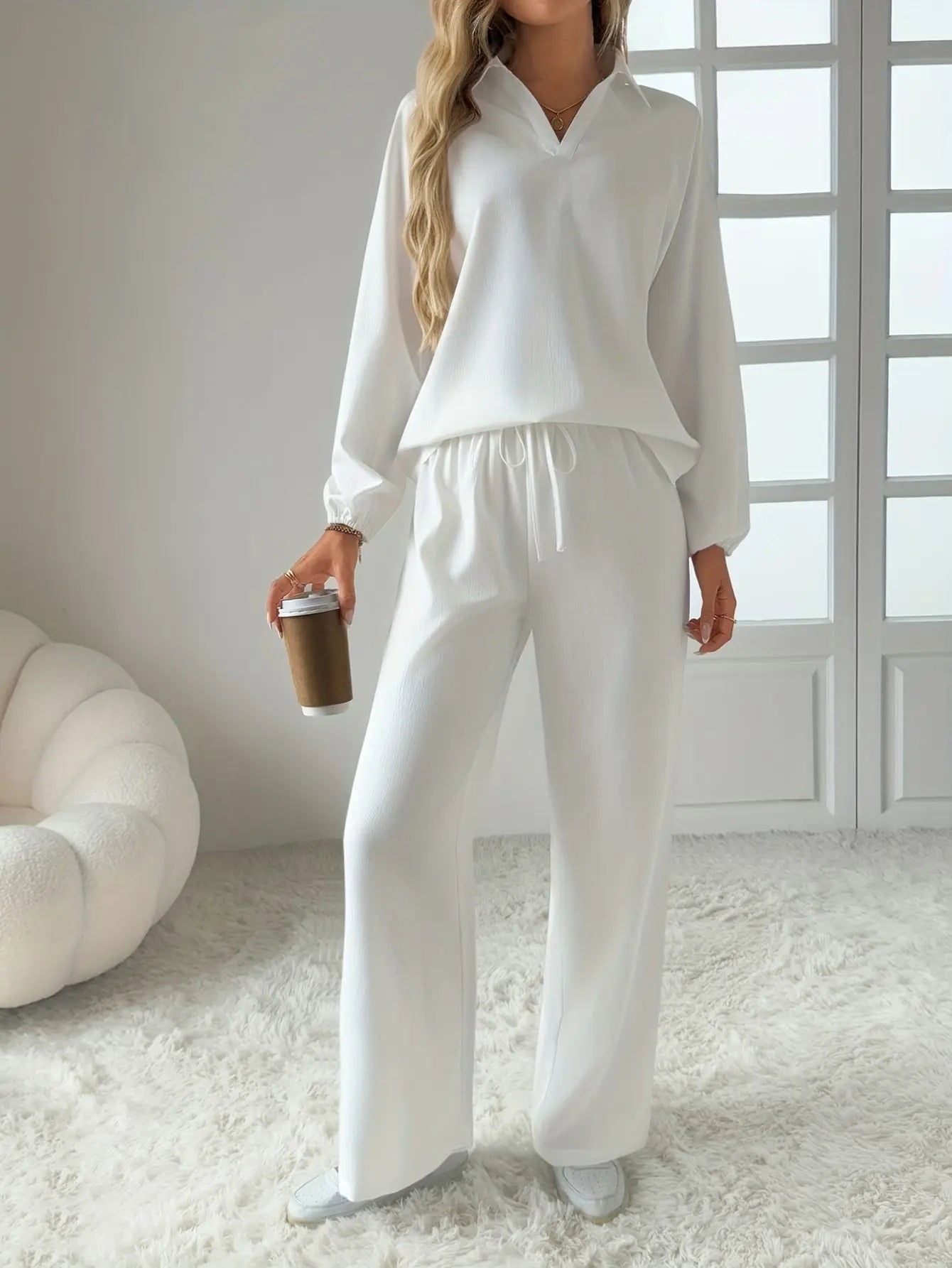 Women’s 2 Piece Set V-Neck Shirt & Pants Freya Fashion