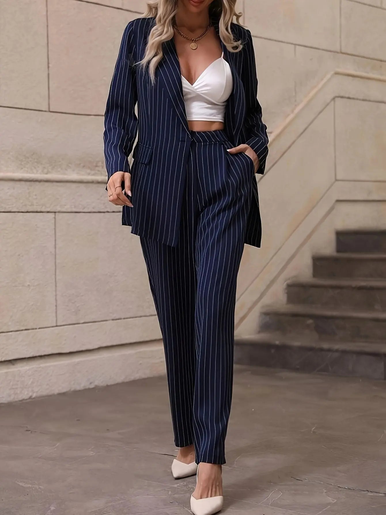 Women’s Striped Jacket and Pants Set Freya Fashion