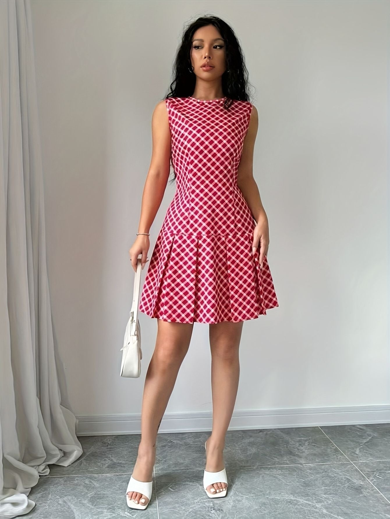 Women’s Sleeveless Gingham Mini Dress Freya Fashion