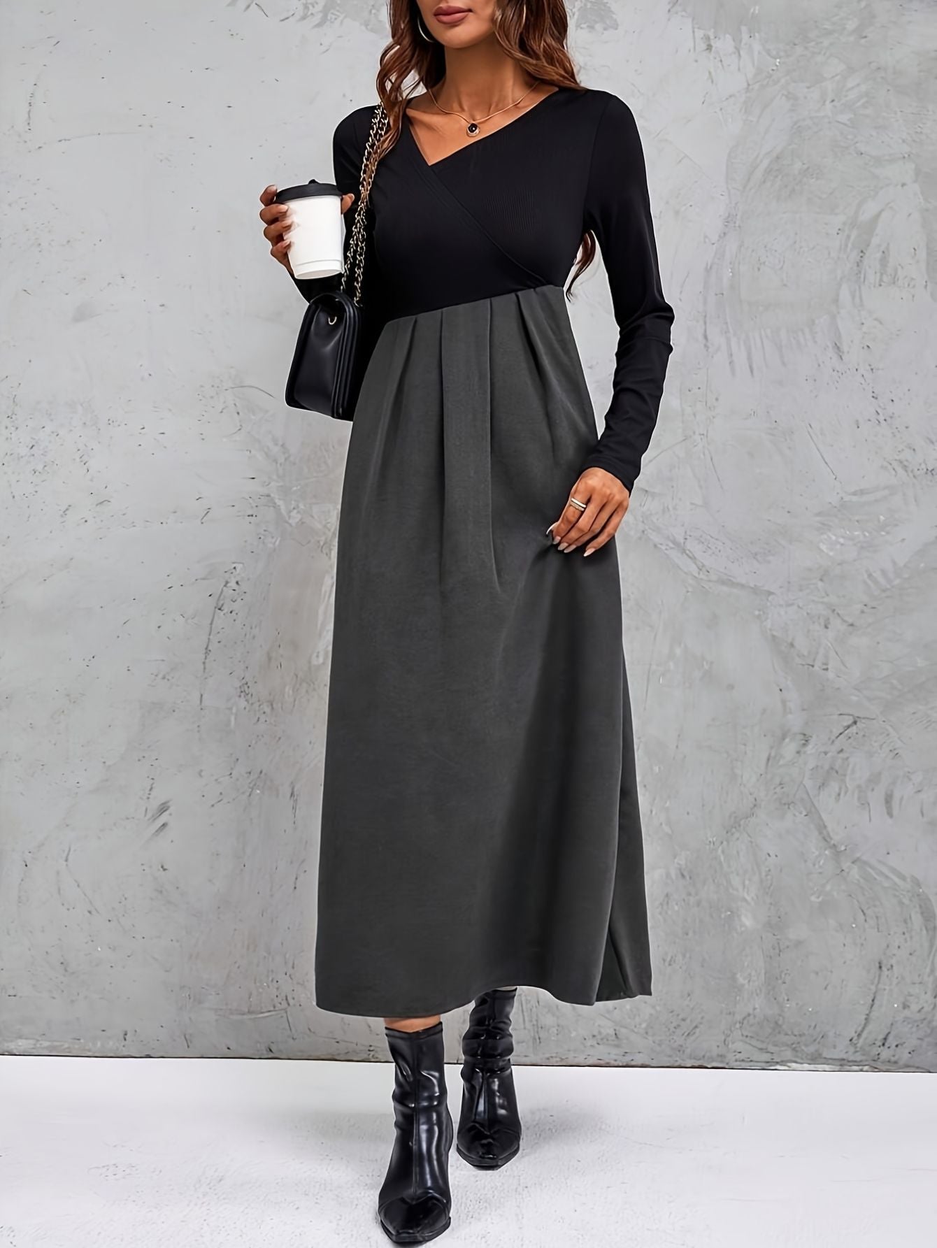 Women’s Asymmetrical Collar Pleated Dress Freya Fashion