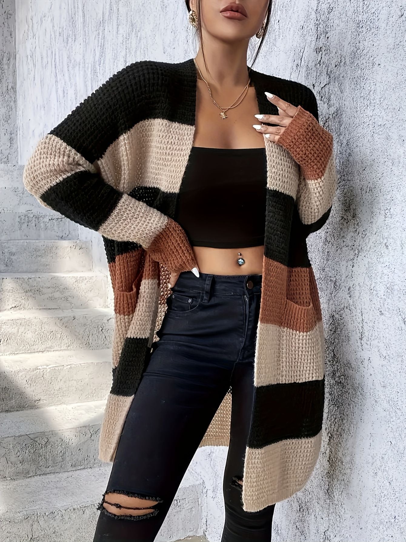 Women’s Color Block Pocket Cardigan Freya Fashion