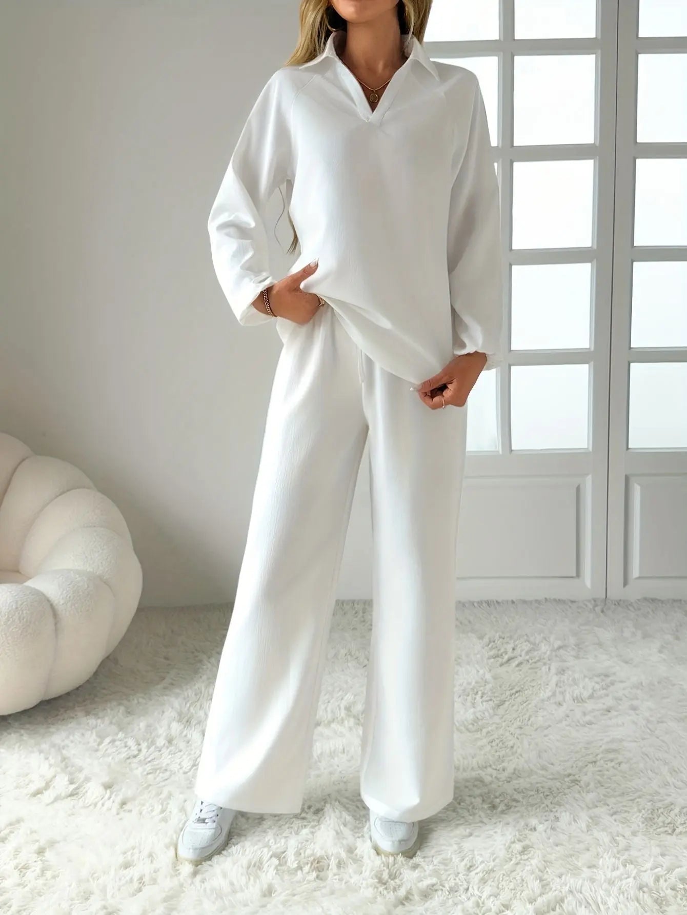 Women’s 2 Piece Set V-Neck Shirt & Pants Freya Fashion