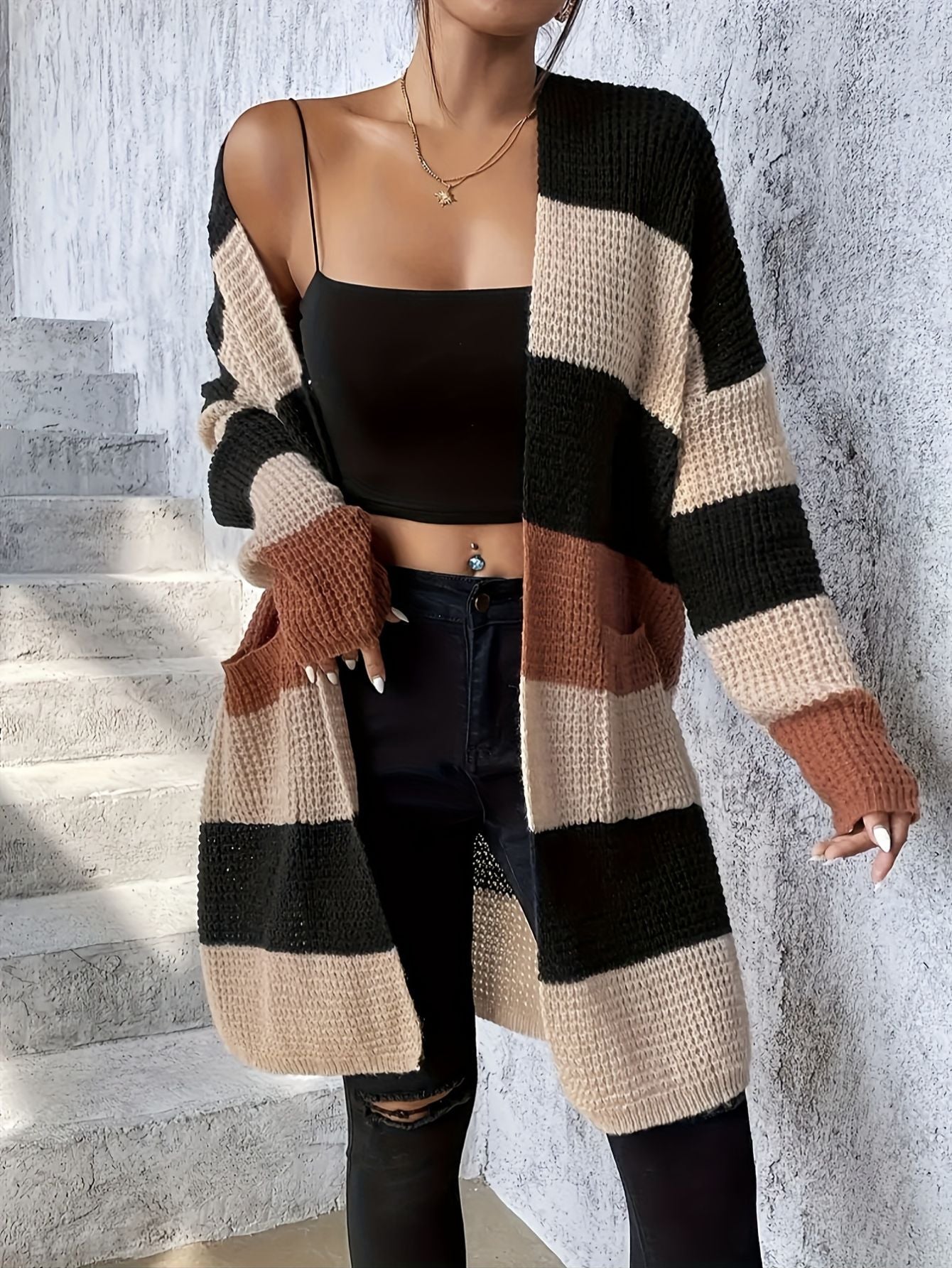 Women’s Color Block Pocket Cardigan Freya Fashion