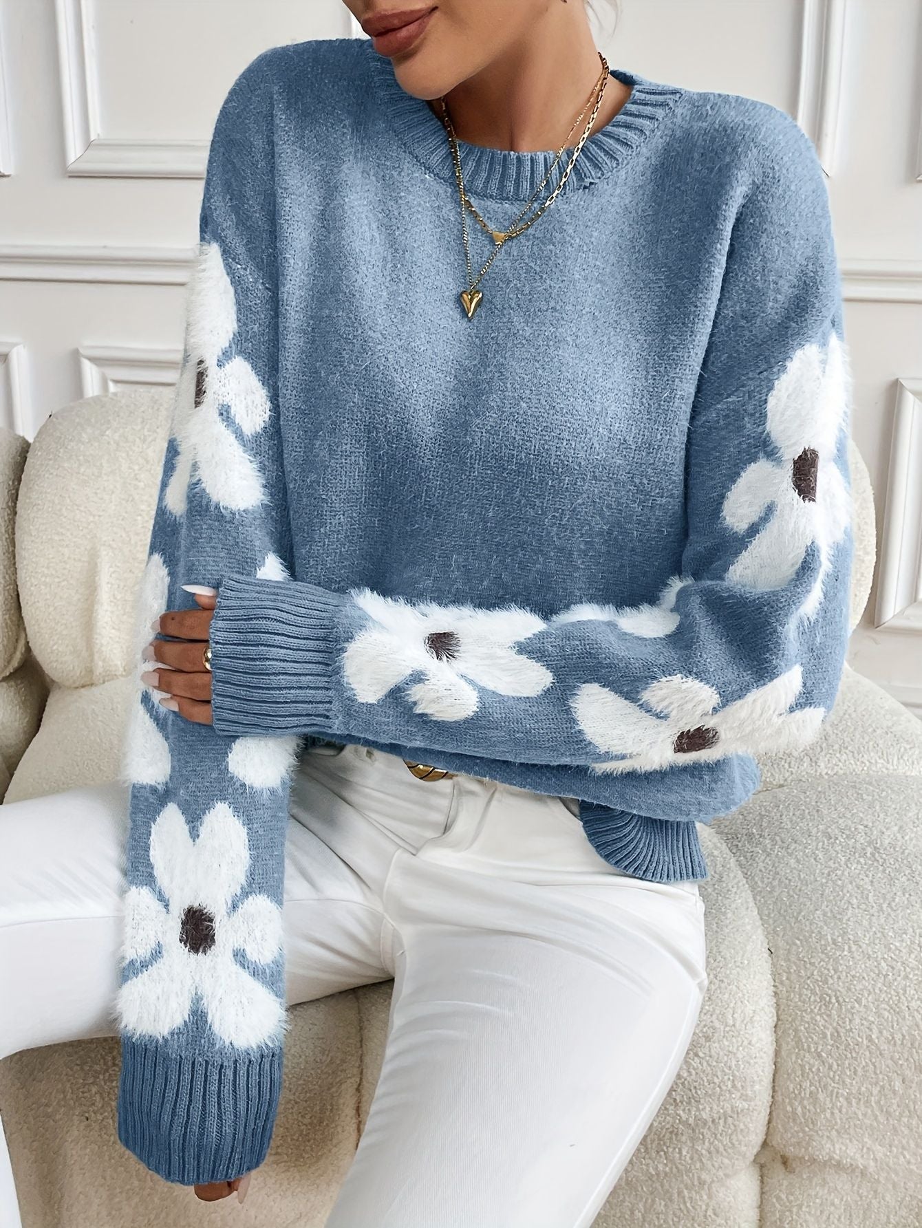 Women’s Floral Round Neck Sweater Freya Fashion