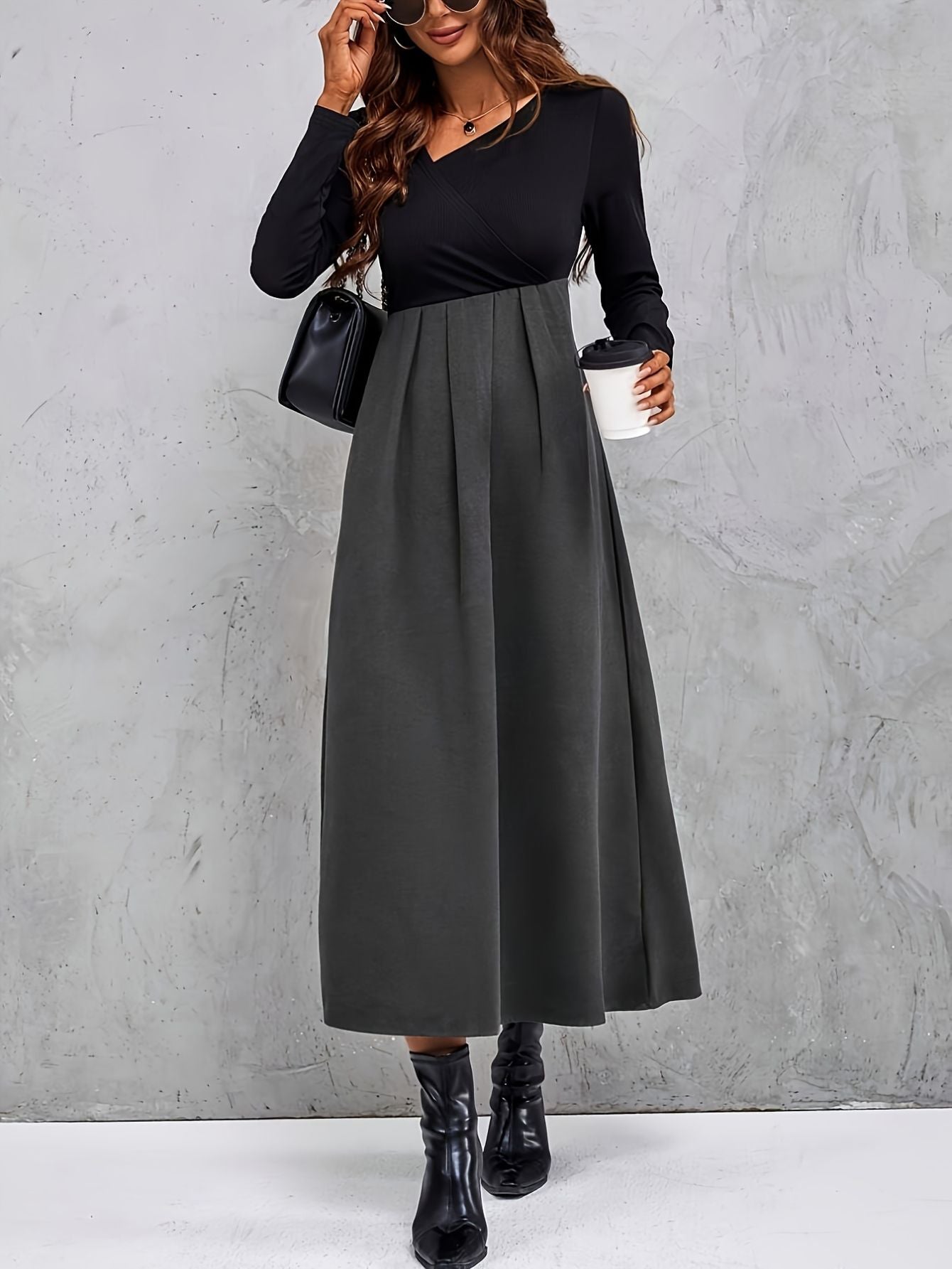 Women’s Asymmetrical Collar Pleated Dress Freya Fashion