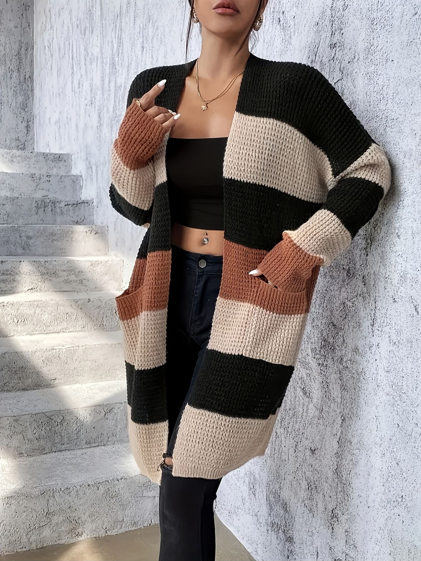 Women’s Color Block Pocket Cardigan Freya Fashion