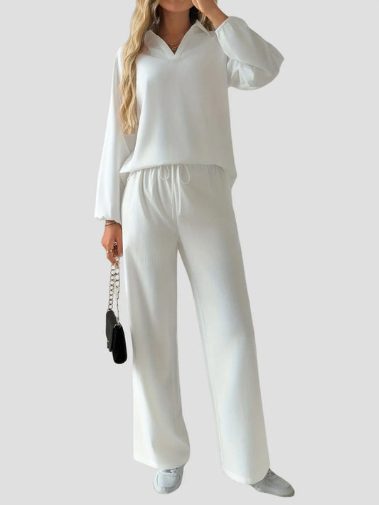 Women’s 2 Piece Set V-Neck Shirt & Pants Freya Fashion