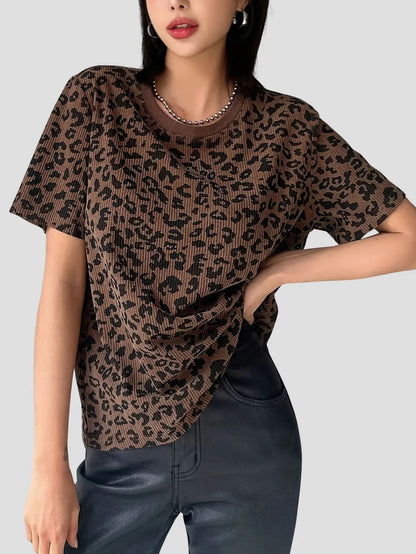 Women’s Leopard Print Short Sleeve T-Shirt Freya Fashion