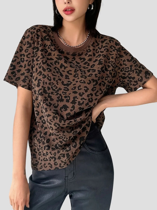 Women’s Leopard Print Short Sleeve T-Shirt Freya Fashion