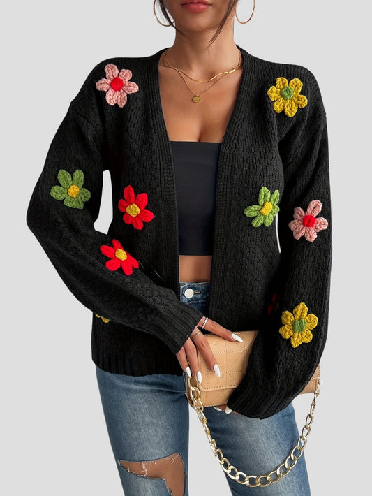 Knit Color Block Floral Cardigan Freya Fashion
