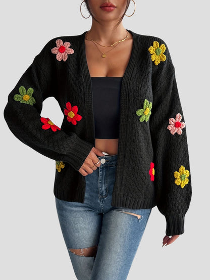 Knit Color Block Floral Cardigan Freya Fashion